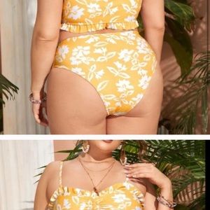 NEW 2XL Yellow Drawstring Frill Bikini Swimsuit